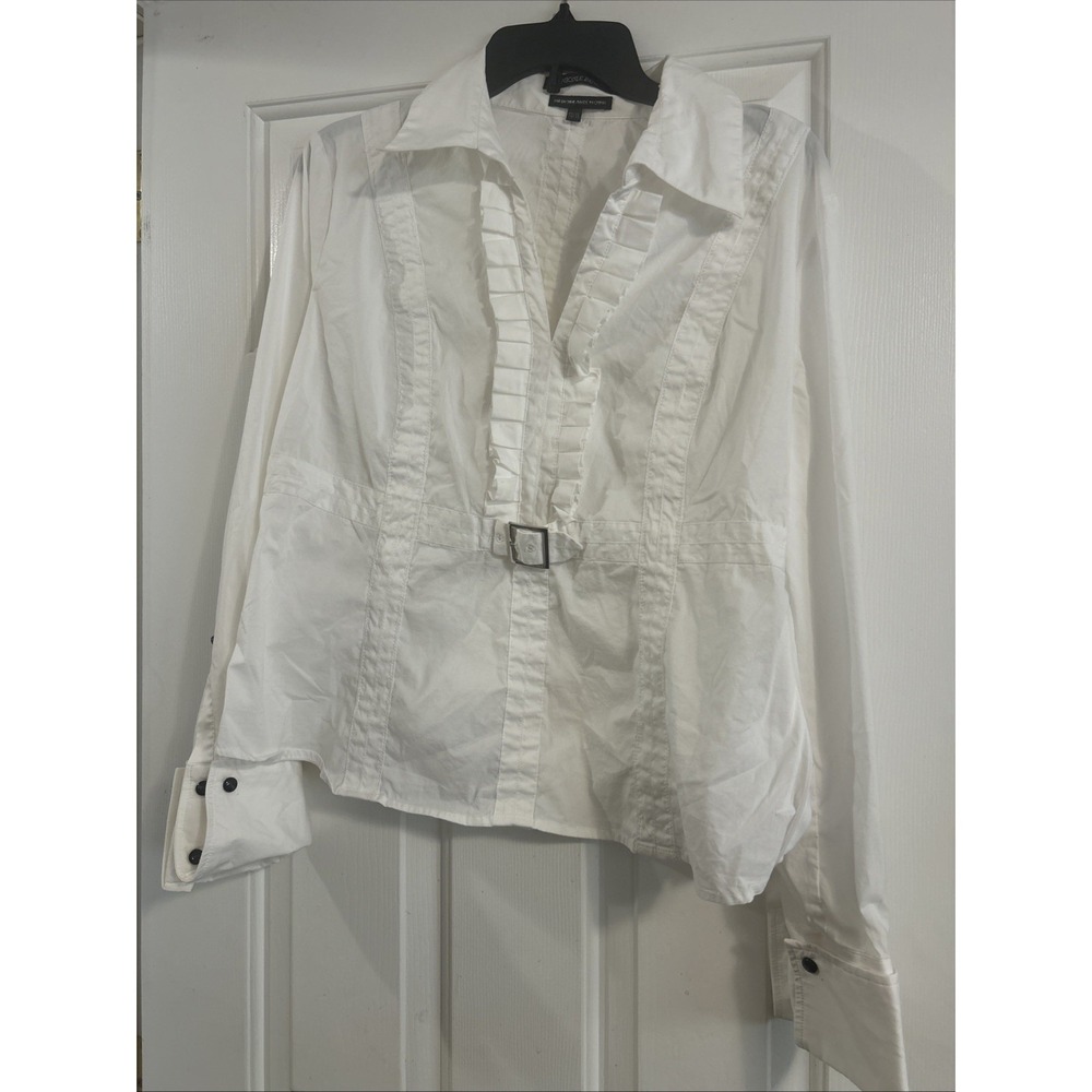 Nicole Benisti Women's Long Sleeve White Ruffle XL Top